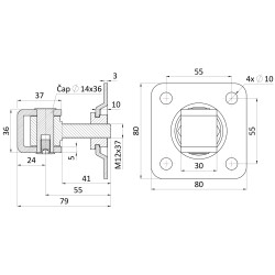 Záves M12 s platňou 80x80mm, otvárateľný 90° nastaviteľný 1D Záves M12 s platňou 80x80mm, otvárateľný 90° nastaviteľný 1D